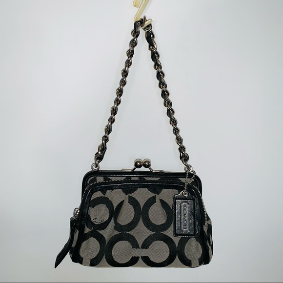 Womans Black Gray Coach small purse shoulder bag. - Picture 7 of 12